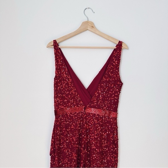 Mac Duggal Sequined Sleeveless Wrap Over Gown Dress Red - Picture 6 of 10